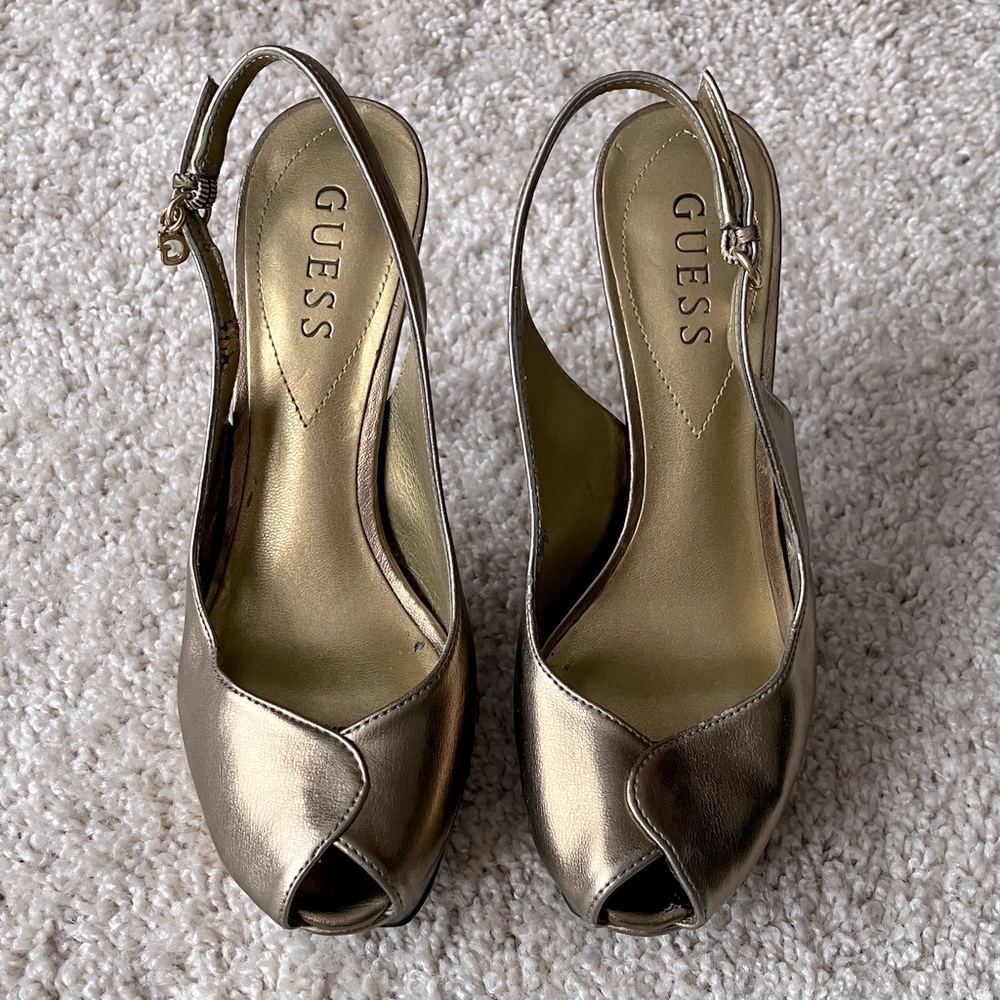 Guess | Metallic Bronze Peep-Toe Slingback Heels